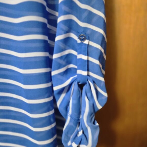 434. A.N.A NWT Blue White Striped Sheer Blouse XL - Picture 3 of 9